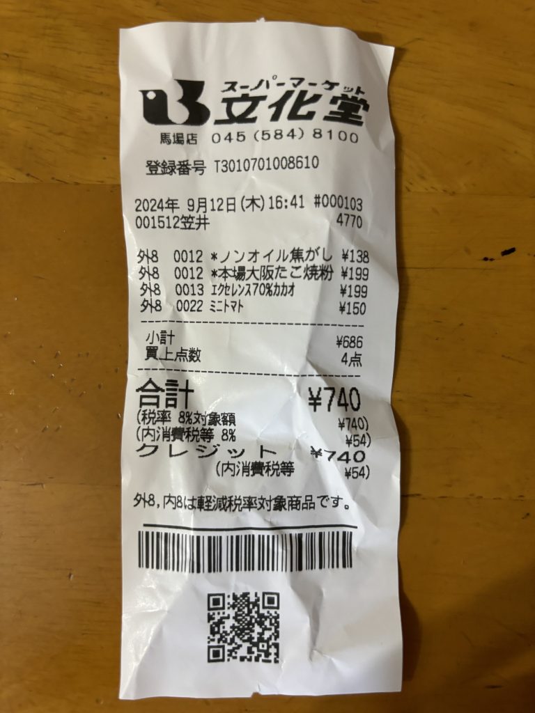 文化堂馬場店　レシート